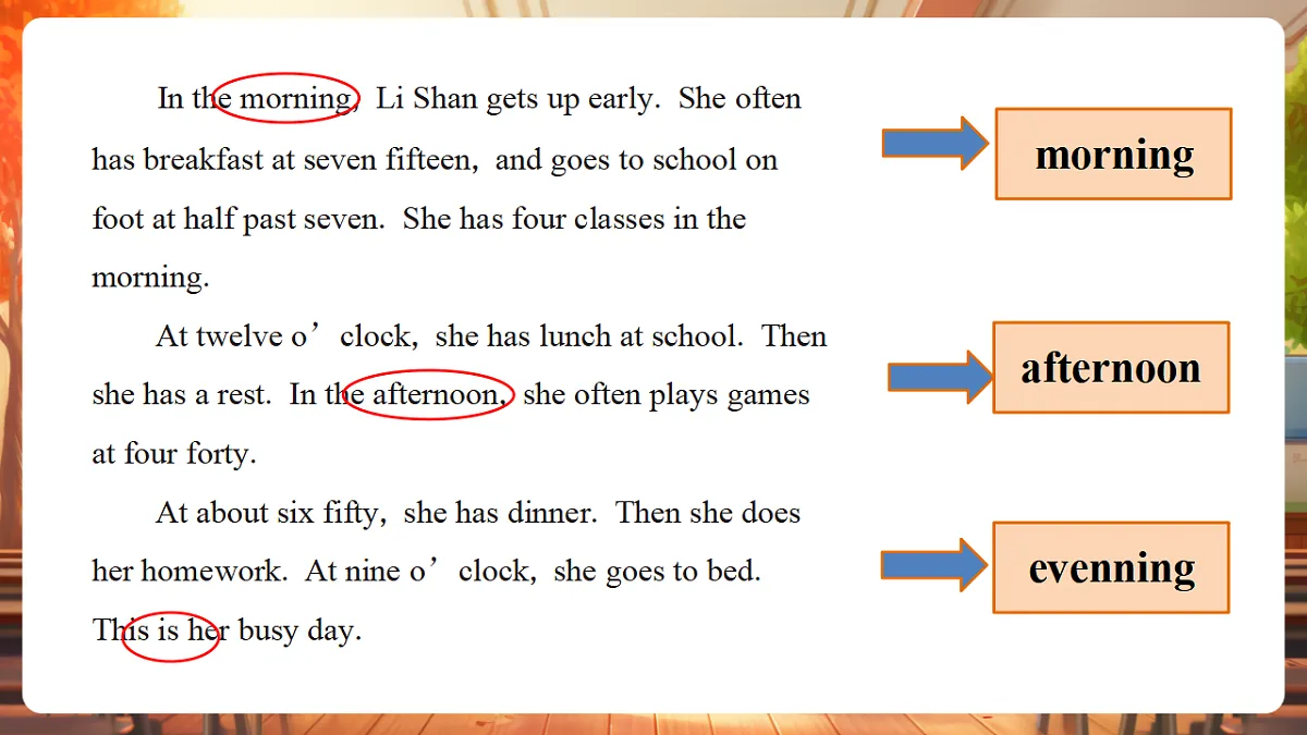 Unit 8 Early to Bed and Early to Rise Lesson 3 Part B Let's read课件第6页