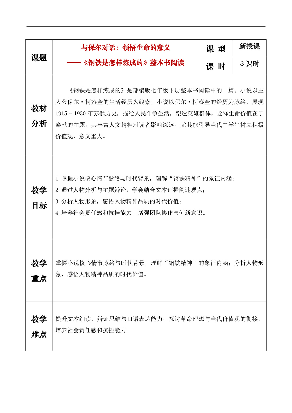 《整本书阅读《钢铁是怎样炼成的》》教学设计第1页