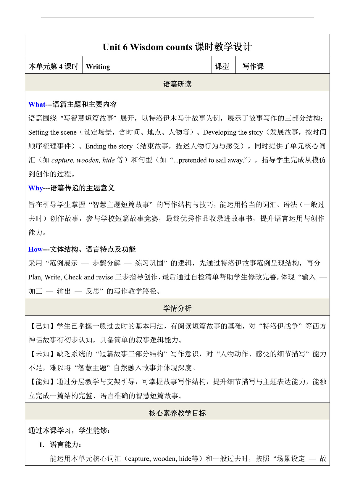 Unit 6 Wisdom counts 第4课时Writing优质教学设计第1页