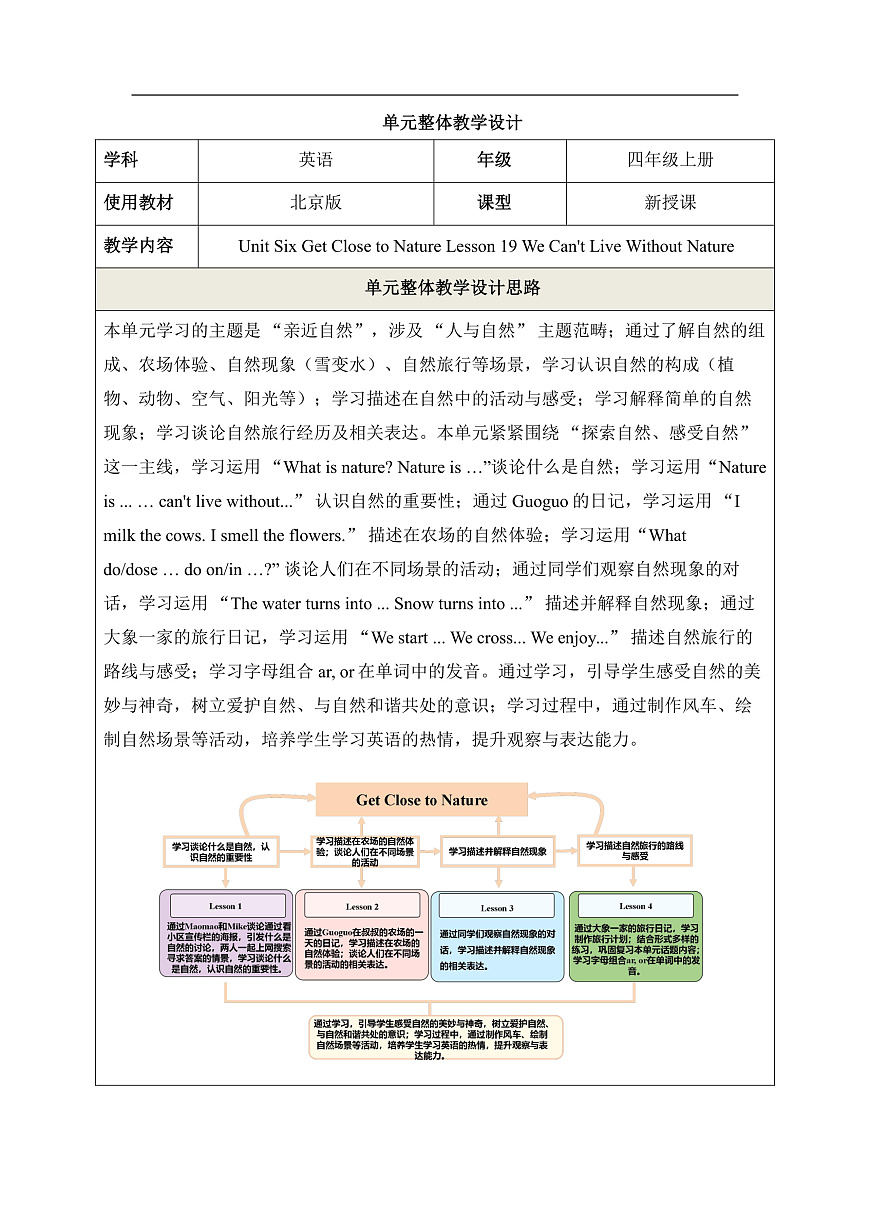 【教学评一体化】 Unit Six Get Close to Nature Lesson 19 教学设计第2页