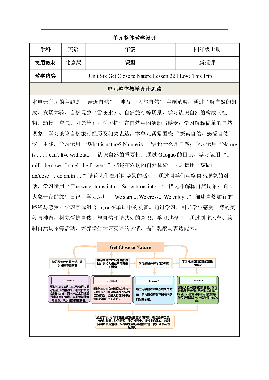 【教学评一体化】 Unit Six Get Close to Nature Lesson 22 教学设计第1页