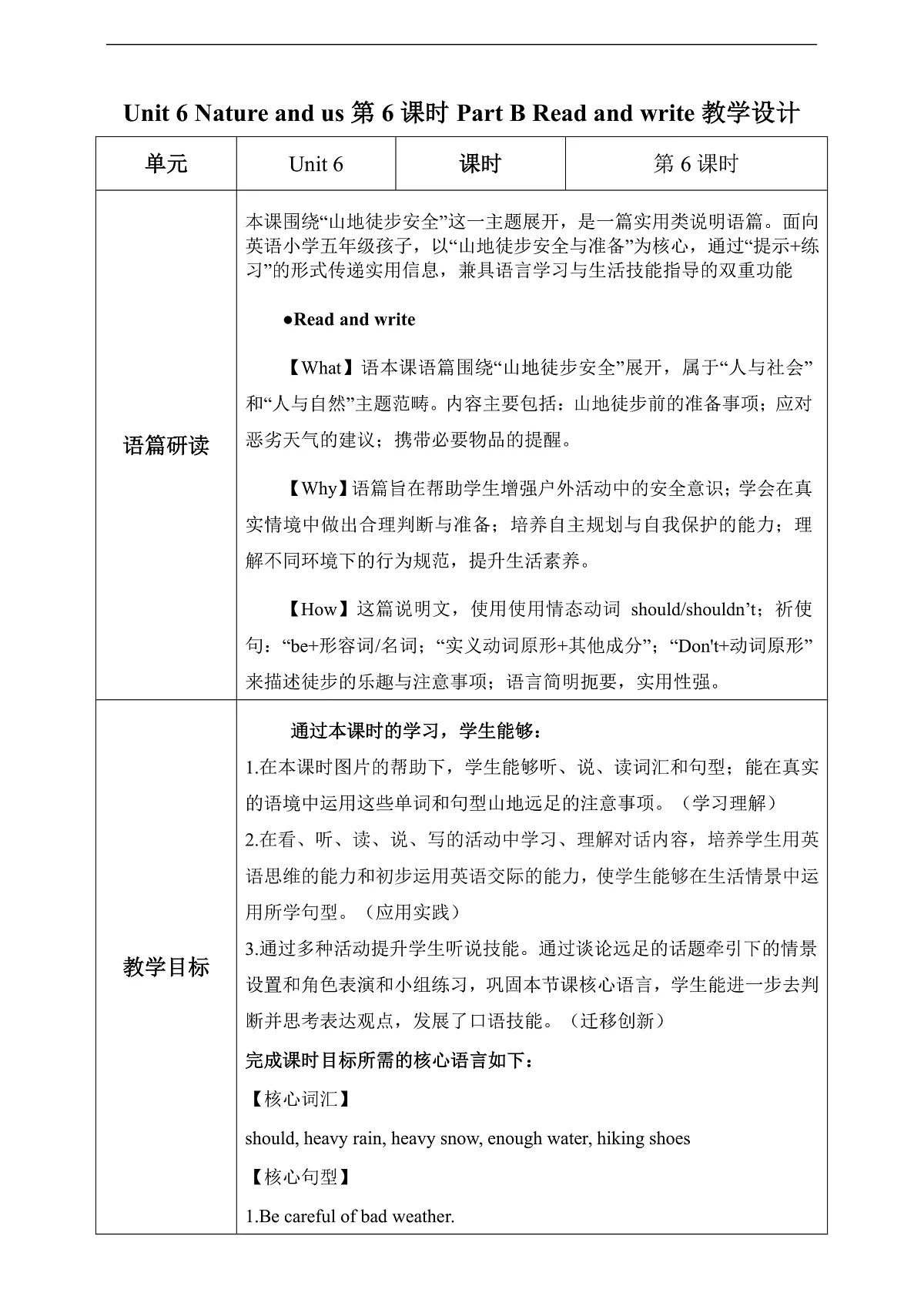 Unit 6 第6课时 Part B Read and write(教学设计)英语人教PEP版五年级上册（新教材）第1页