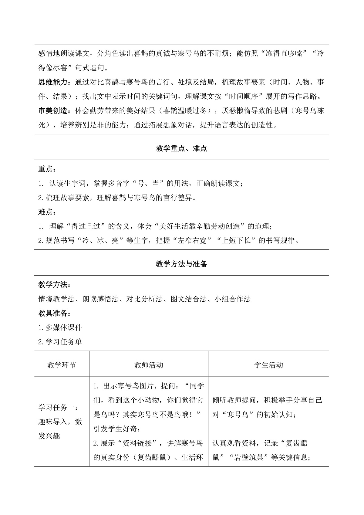 12 寒号鸟（教学设计）第2页