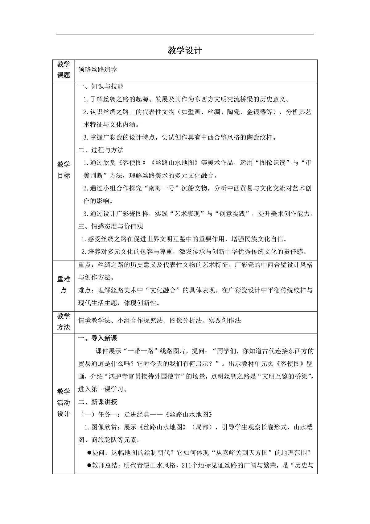 人美版（2024）八年级下册美术第一课 领略丝路遗珍 教案 第1页