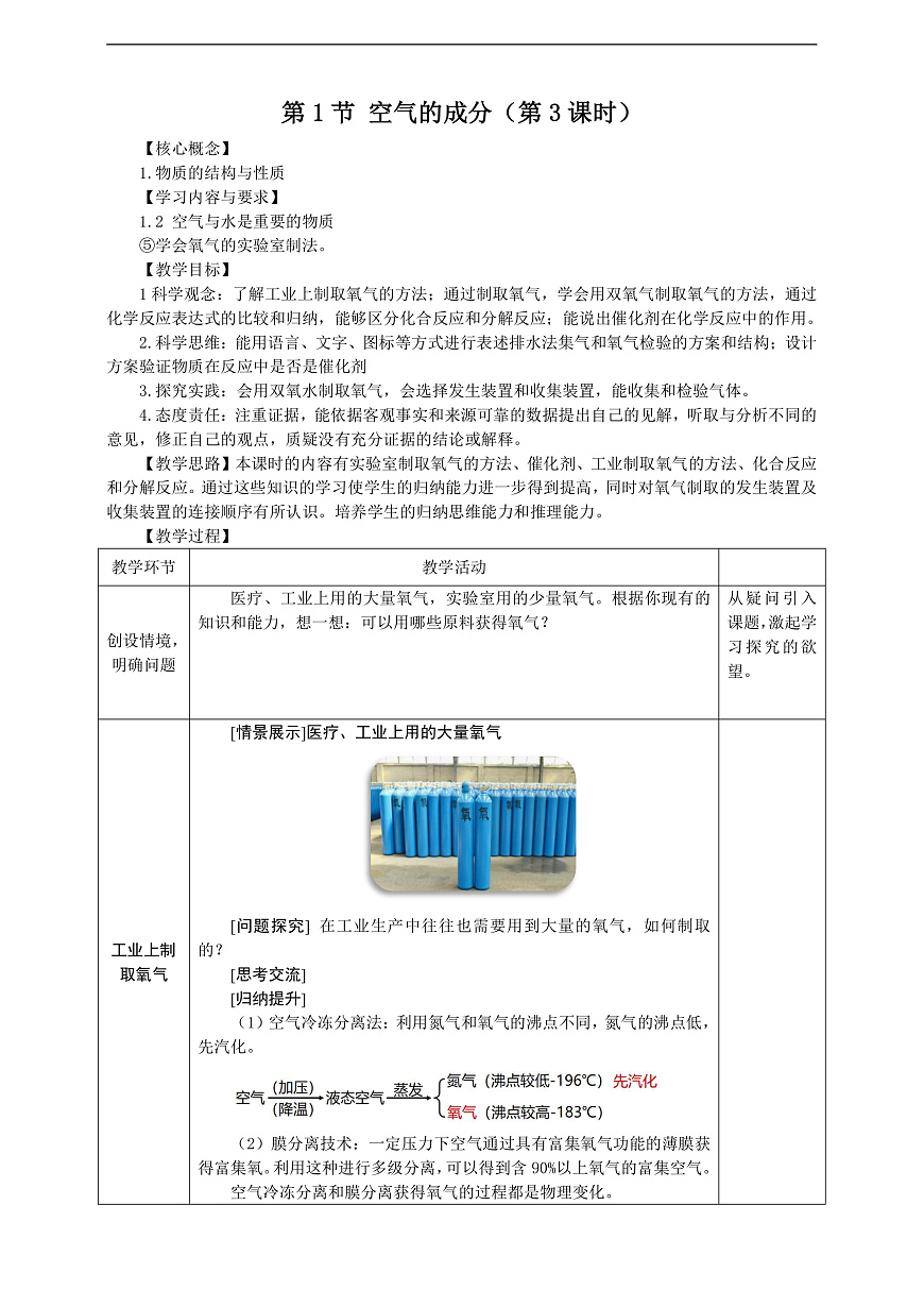第1节 空气的成分（第3课时）  教学设计第1页
