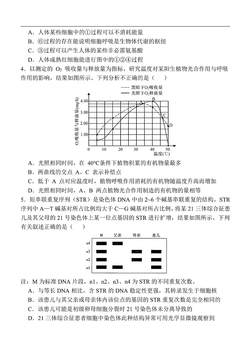 陕西省西安中学2025-2026学年高三上学期质量检测生物试卷（三）第2页