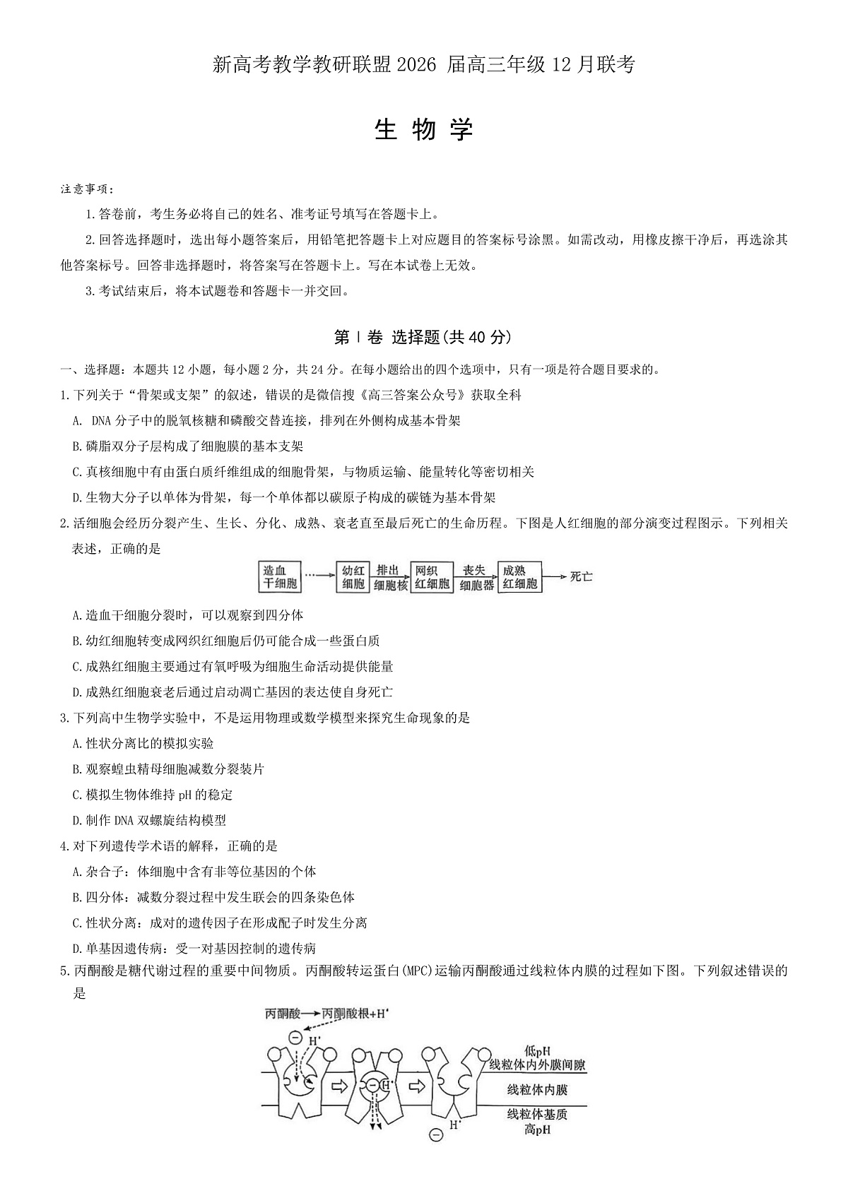 湖南省长郡二十校联盟2025-2026年高三上12月月月考生物试卷（含解析）第1页