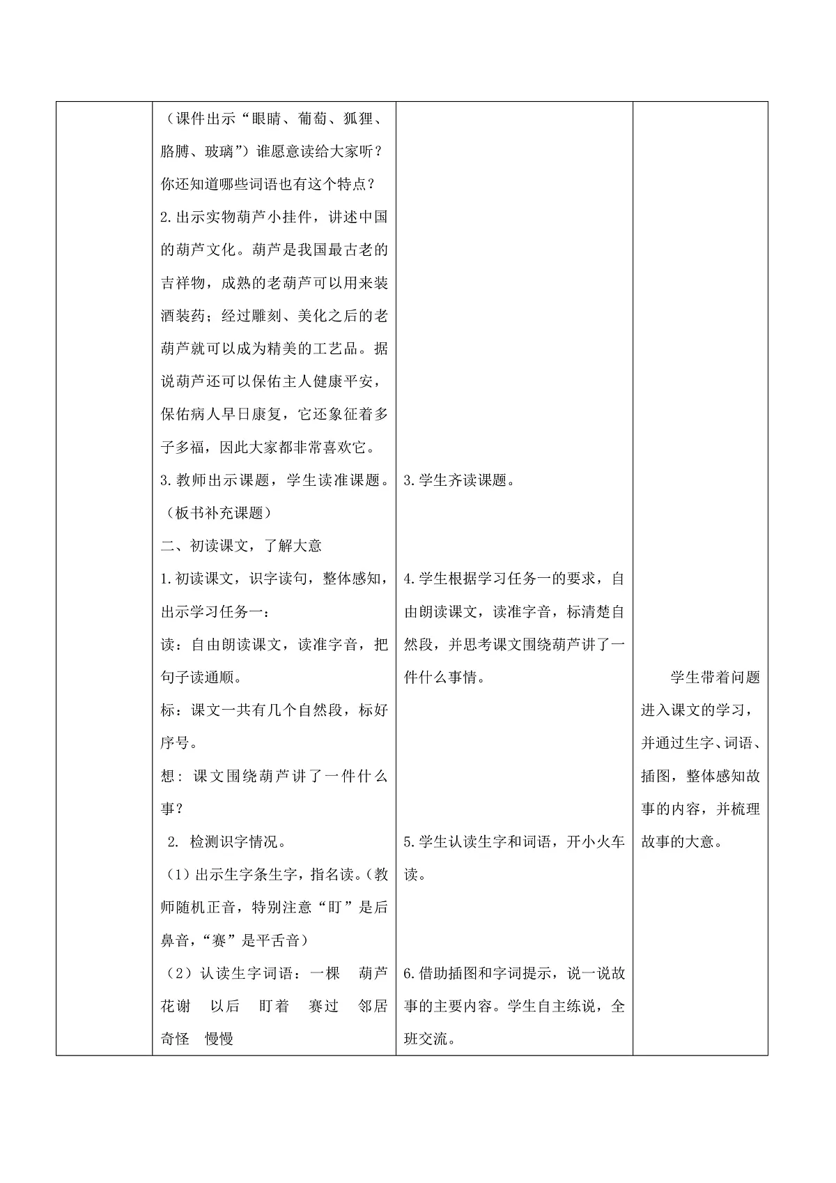 3.《我要的是葫芦》表格式教案第2页