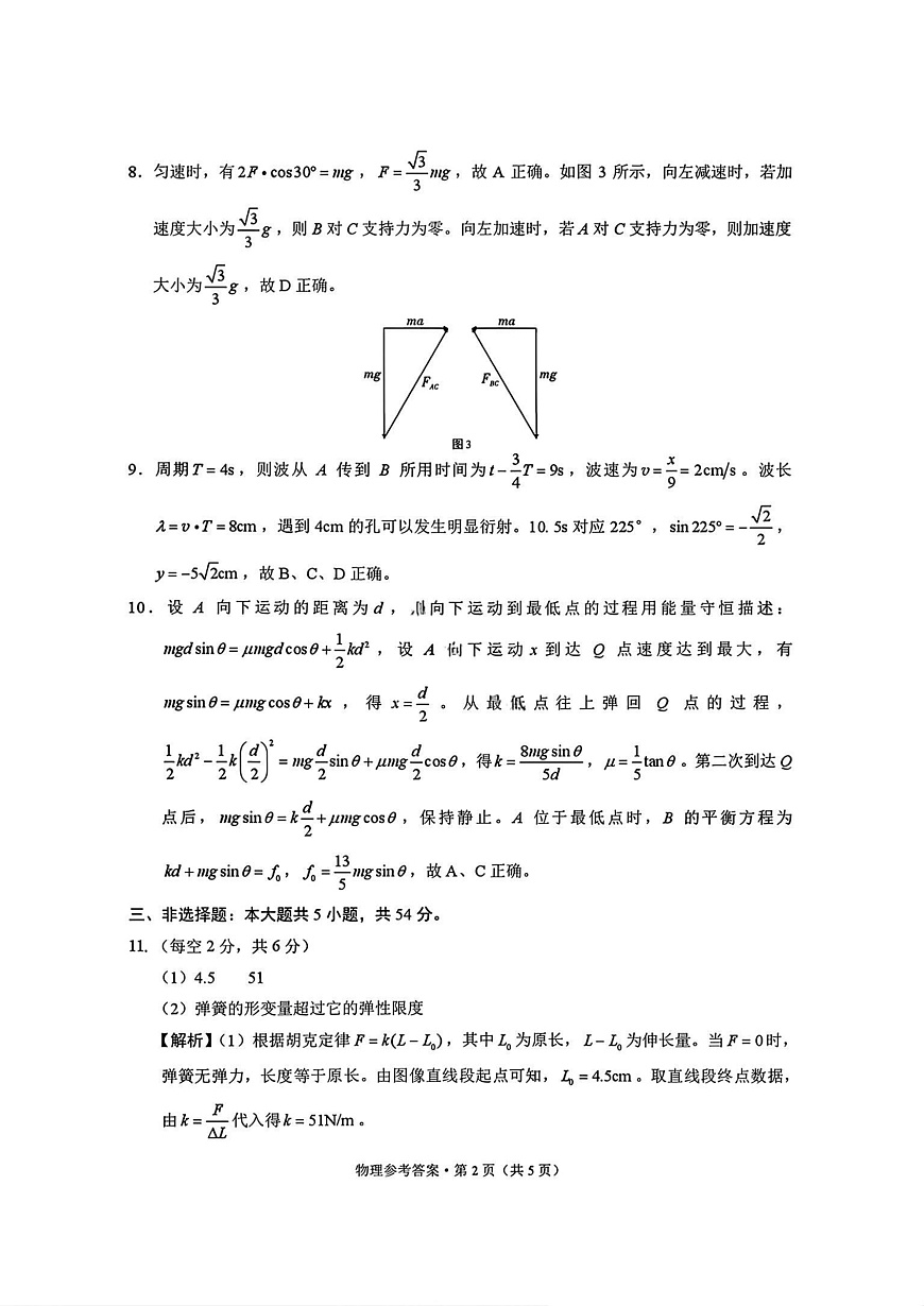 物理试卷答案-西南名校联盟2026届“3+3+3”高考备考诊断性联考（一）第2页