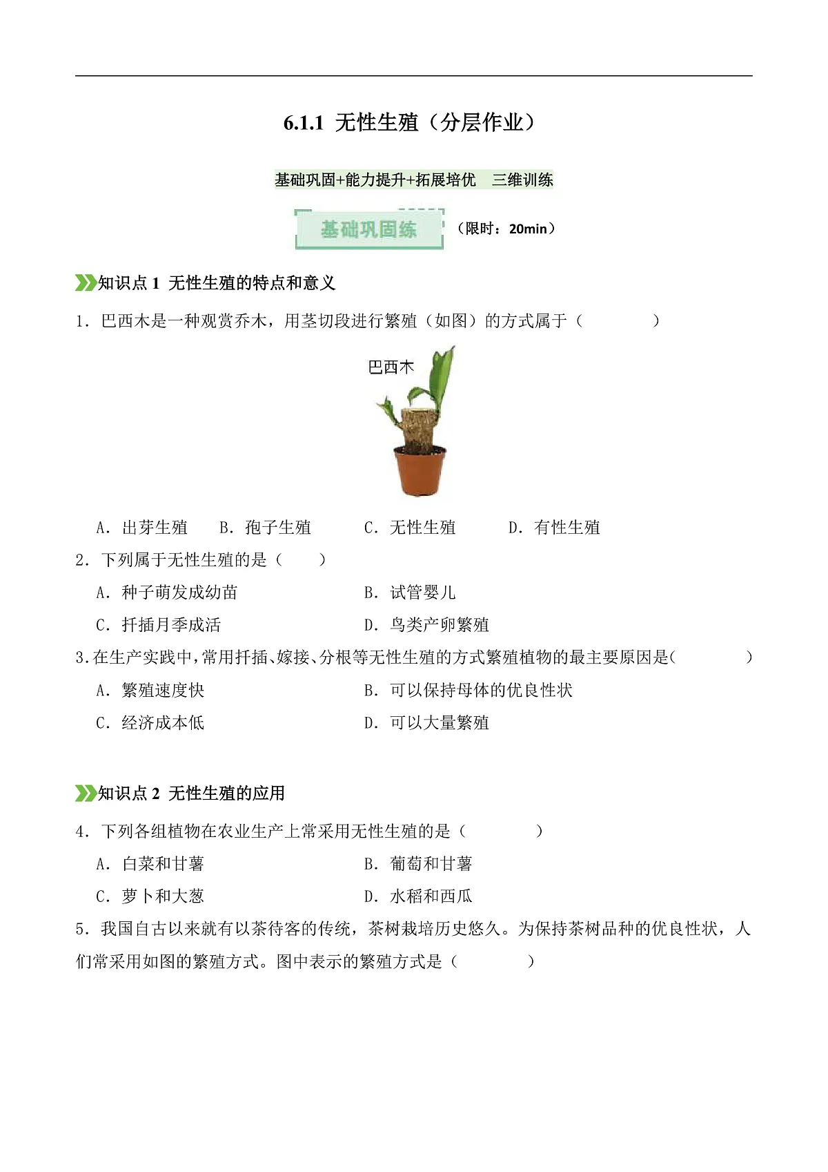 6.1.1 无性生殖（分层作业）（原卷版）第1页