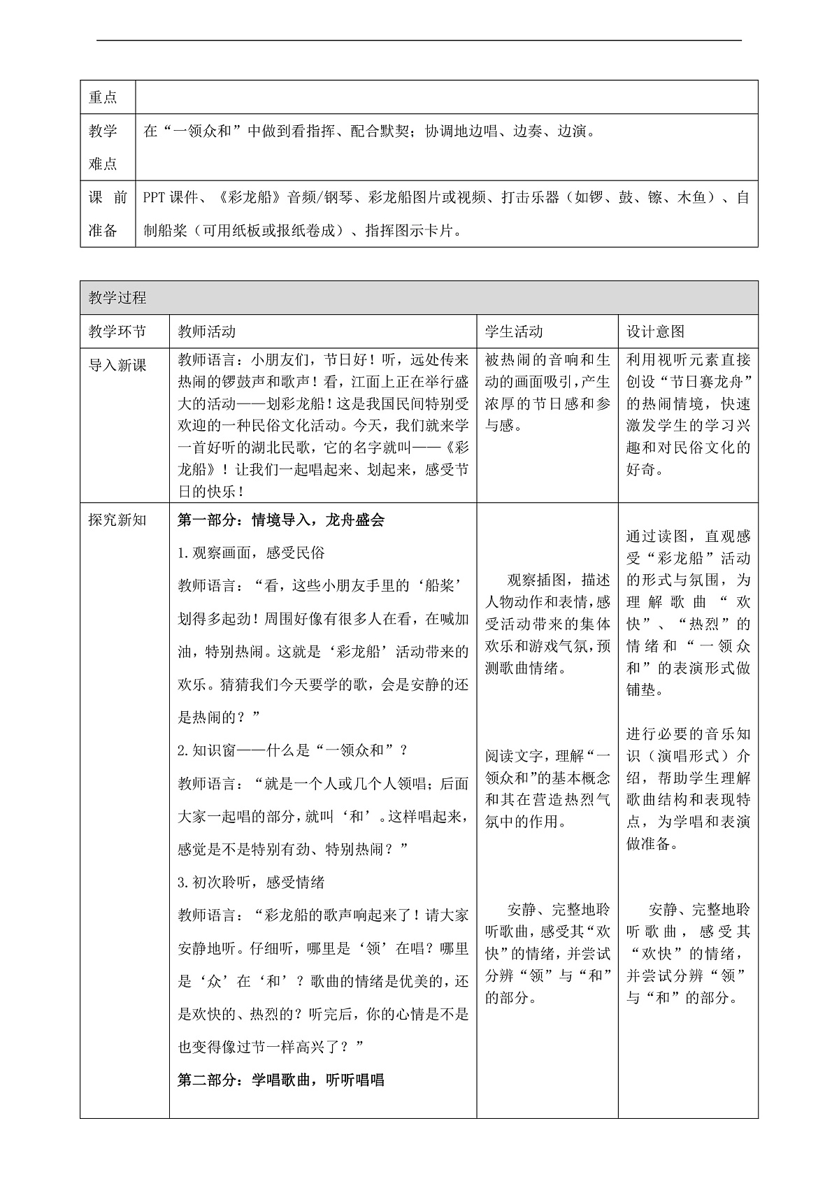 【接力版】音乐一年级下册 第五单元《彩龙船》 教案第2页