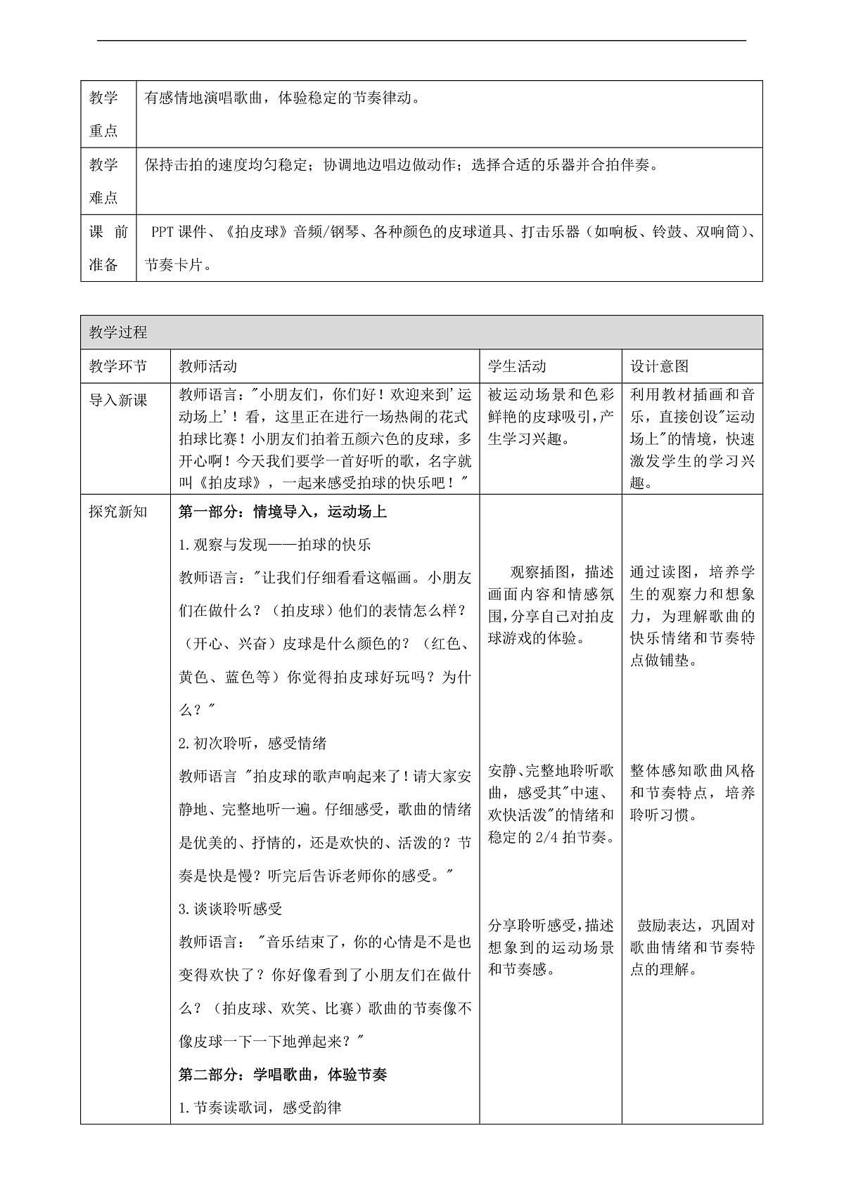 【接力版】音乐一年级下册 第六单元《拍皮球》 教案第2页