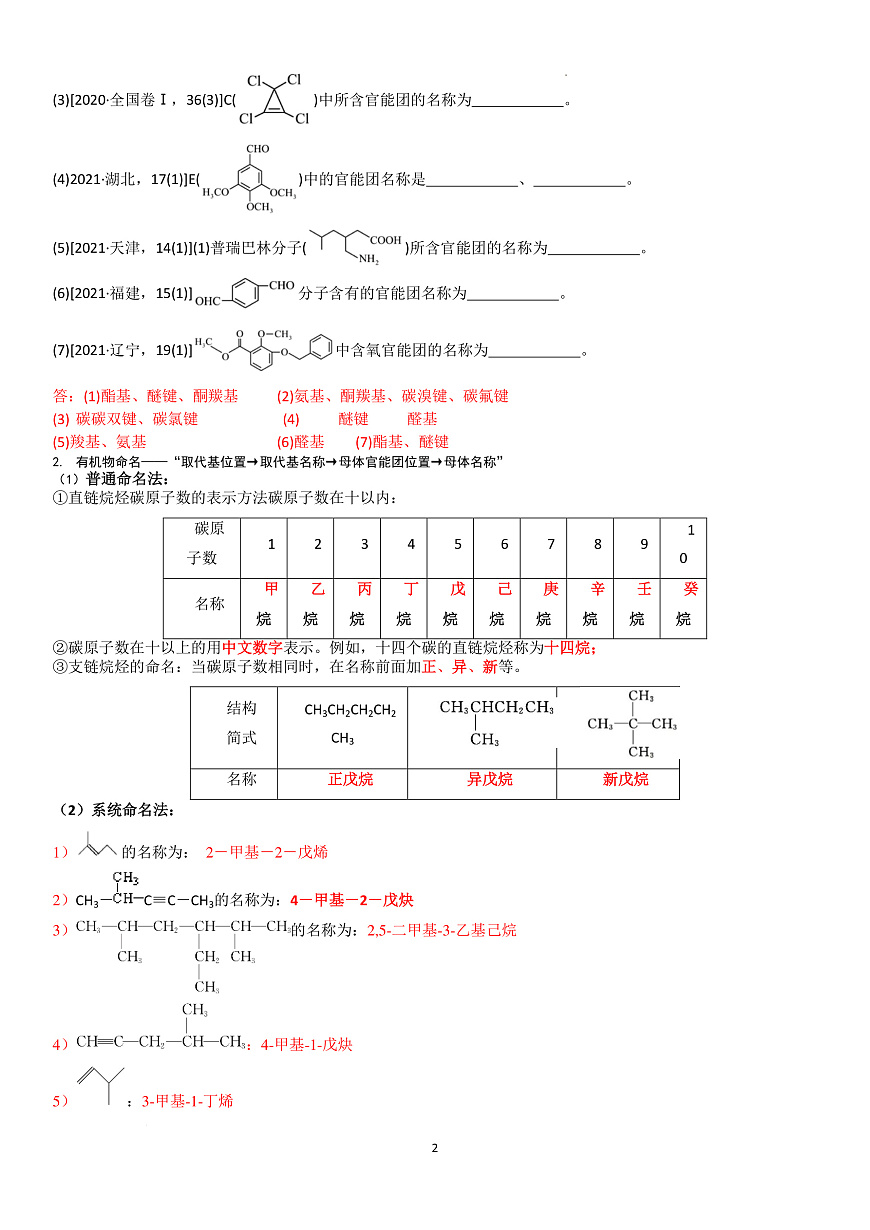 有机物复习（一）——教师版第2页