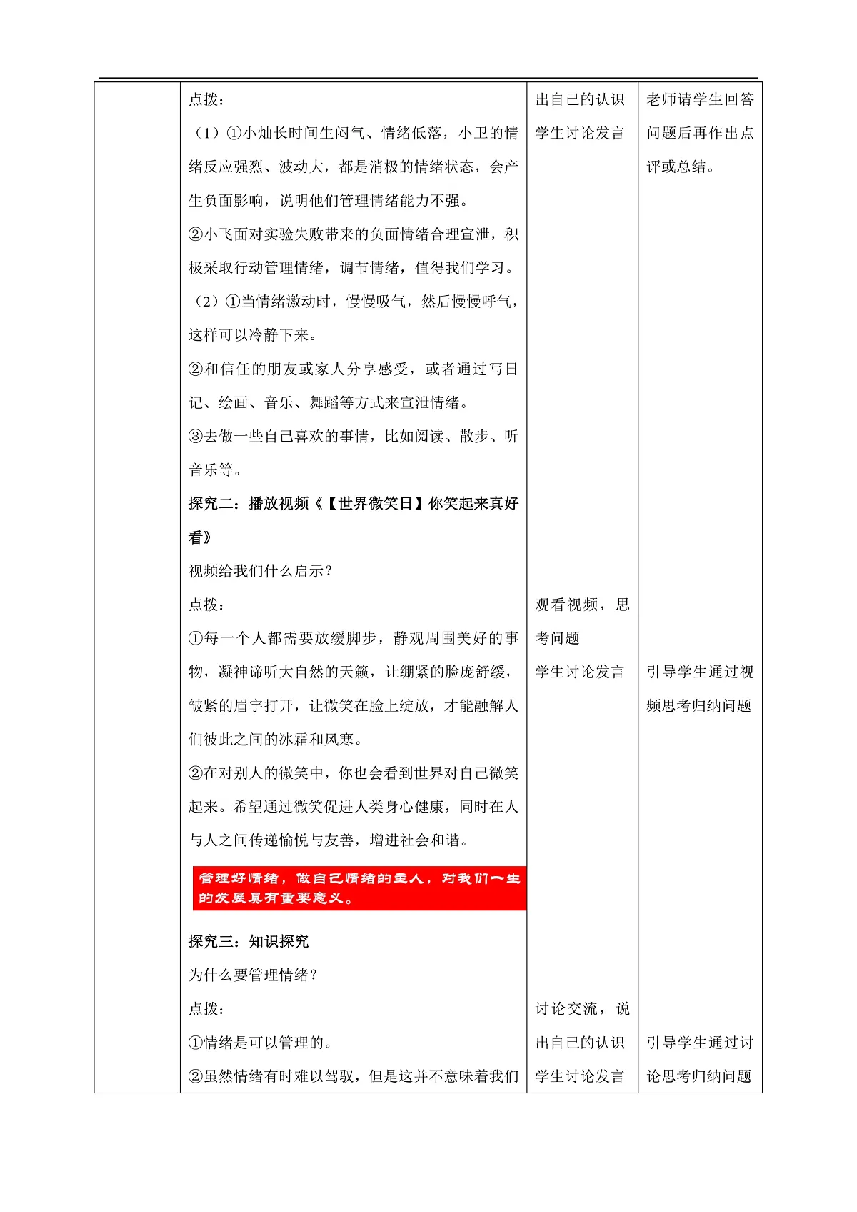 2025春人教版道德与法治七年级下册2.2 学会管理情绪+教学设计第2页
