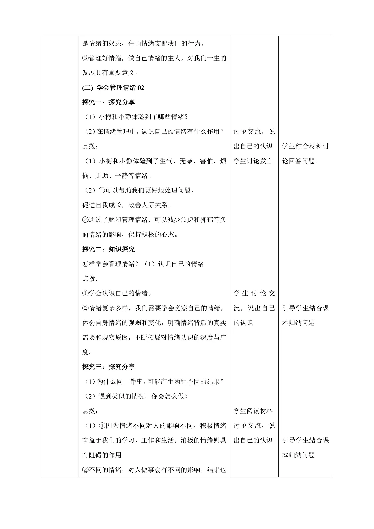 2025春人教版道德与法治七年级下册2.2 学会管理情绪+教学设计第3页