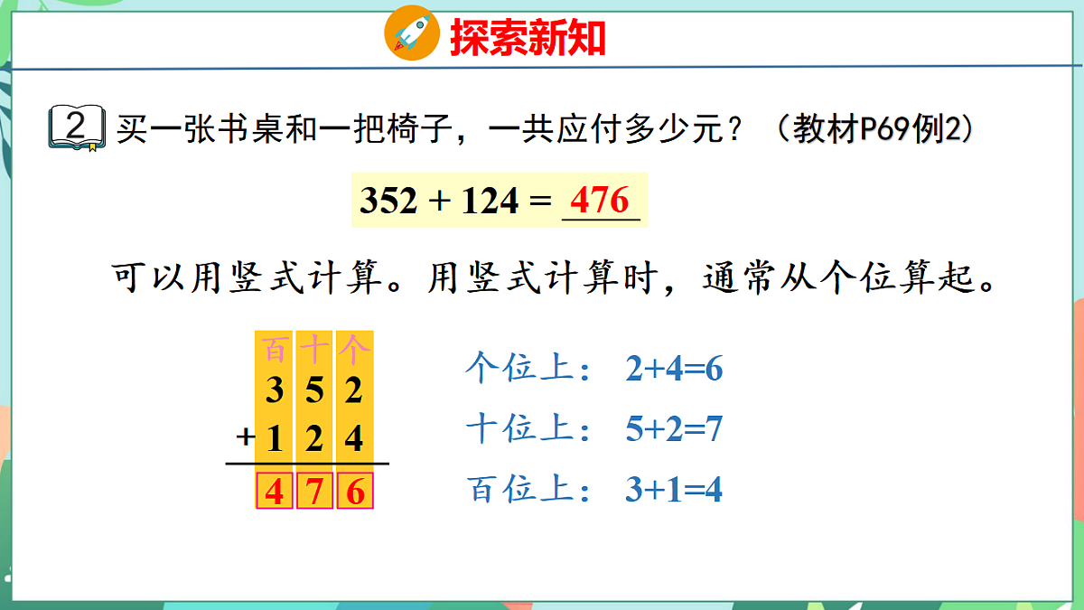 26春苏教版二年级下册数学6.2 三位数加法的笔算(不进位) 课件第7页