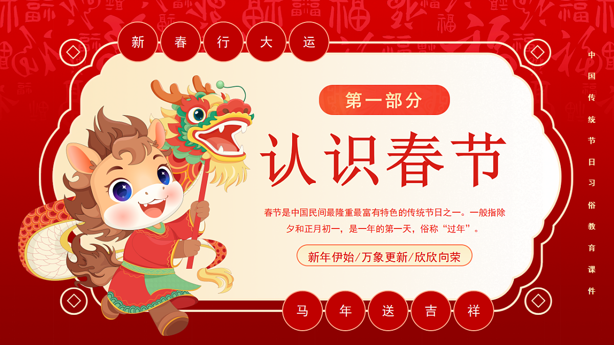 红色喜庆春节节日介绍 路课件第3页