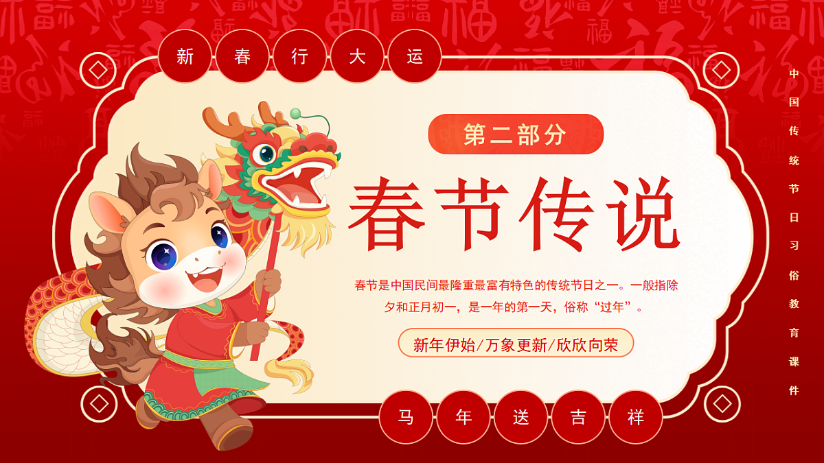 红色喜庆春节节日介绍 路课件第7页