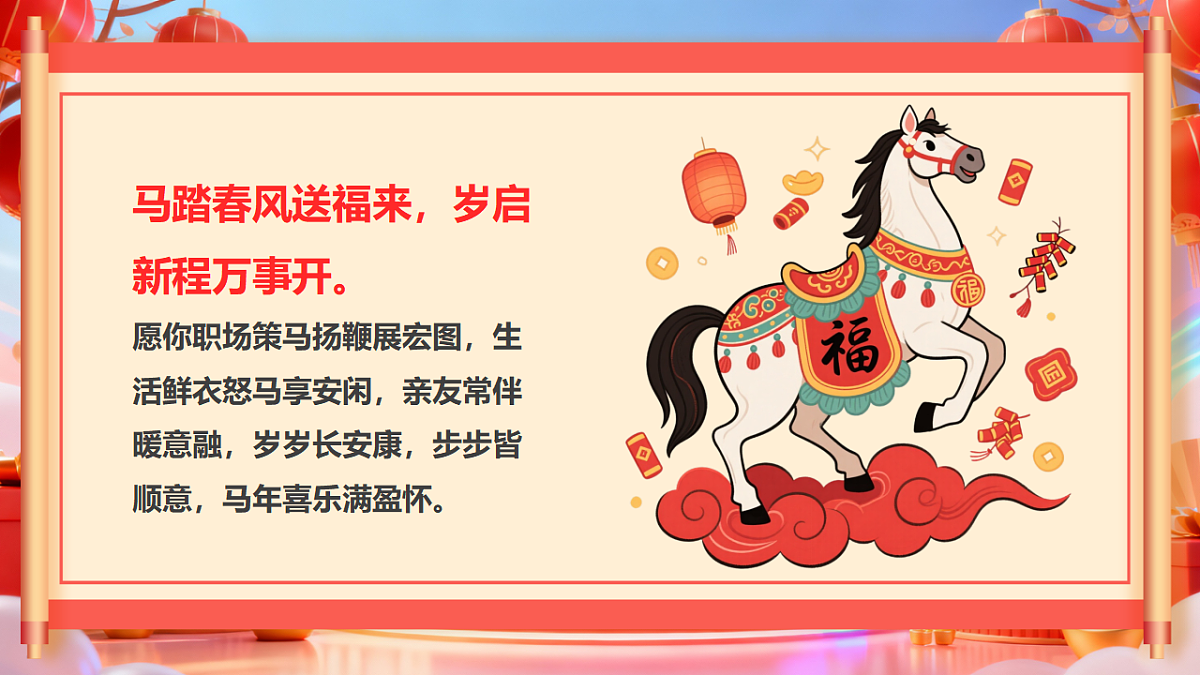 红色中国风马年春节祝福语课件第2页