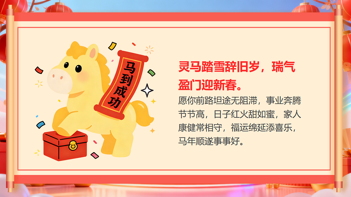 红色中国风马年春节祝福语课件第3页