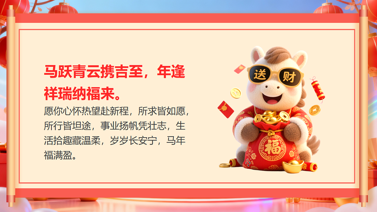 红色中国风马年春节祝福语课件第4页