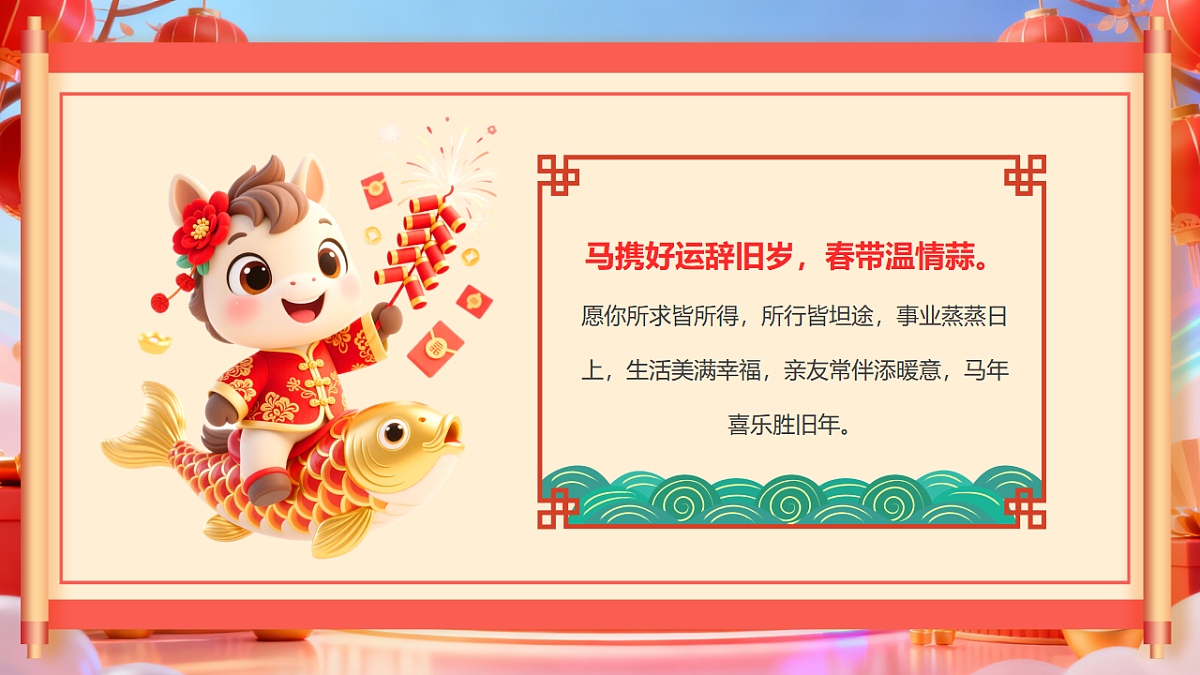 红色中国风马年春节祝福语课件第7页
