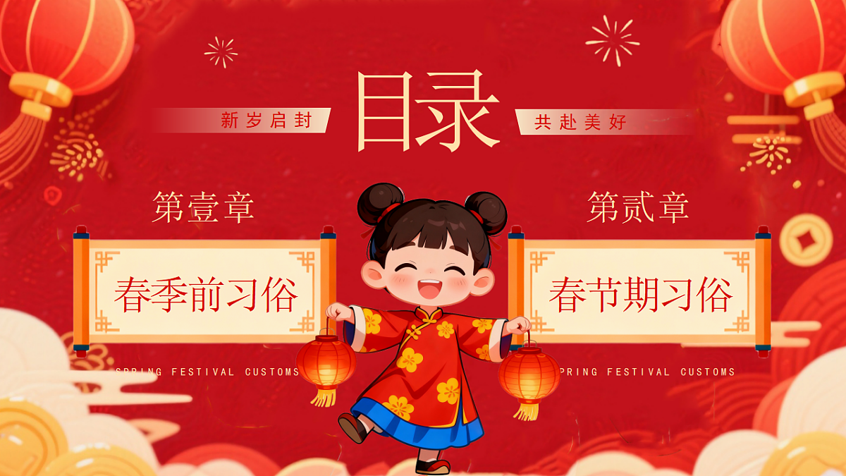 红色喜庆卡通风春节习俗介绍课件第3页