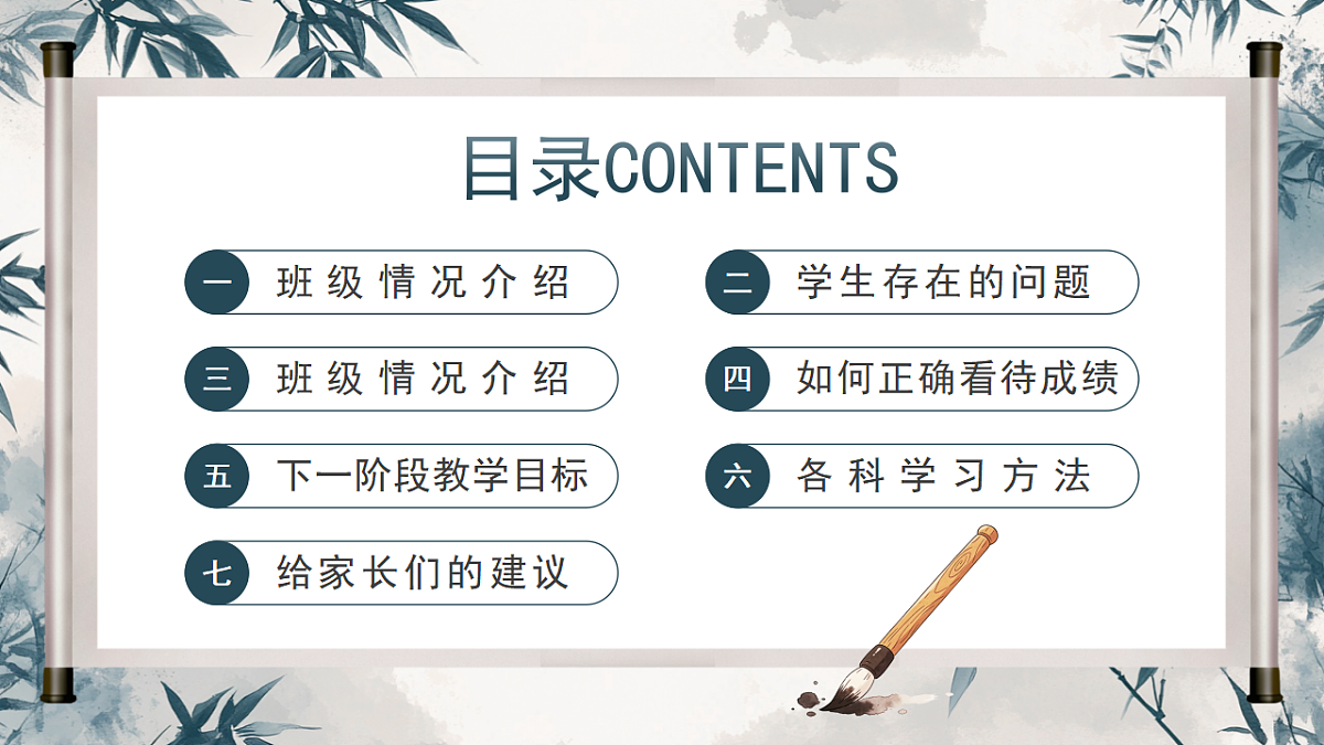 蓝色中国风七年级期中家长会 课件第3页