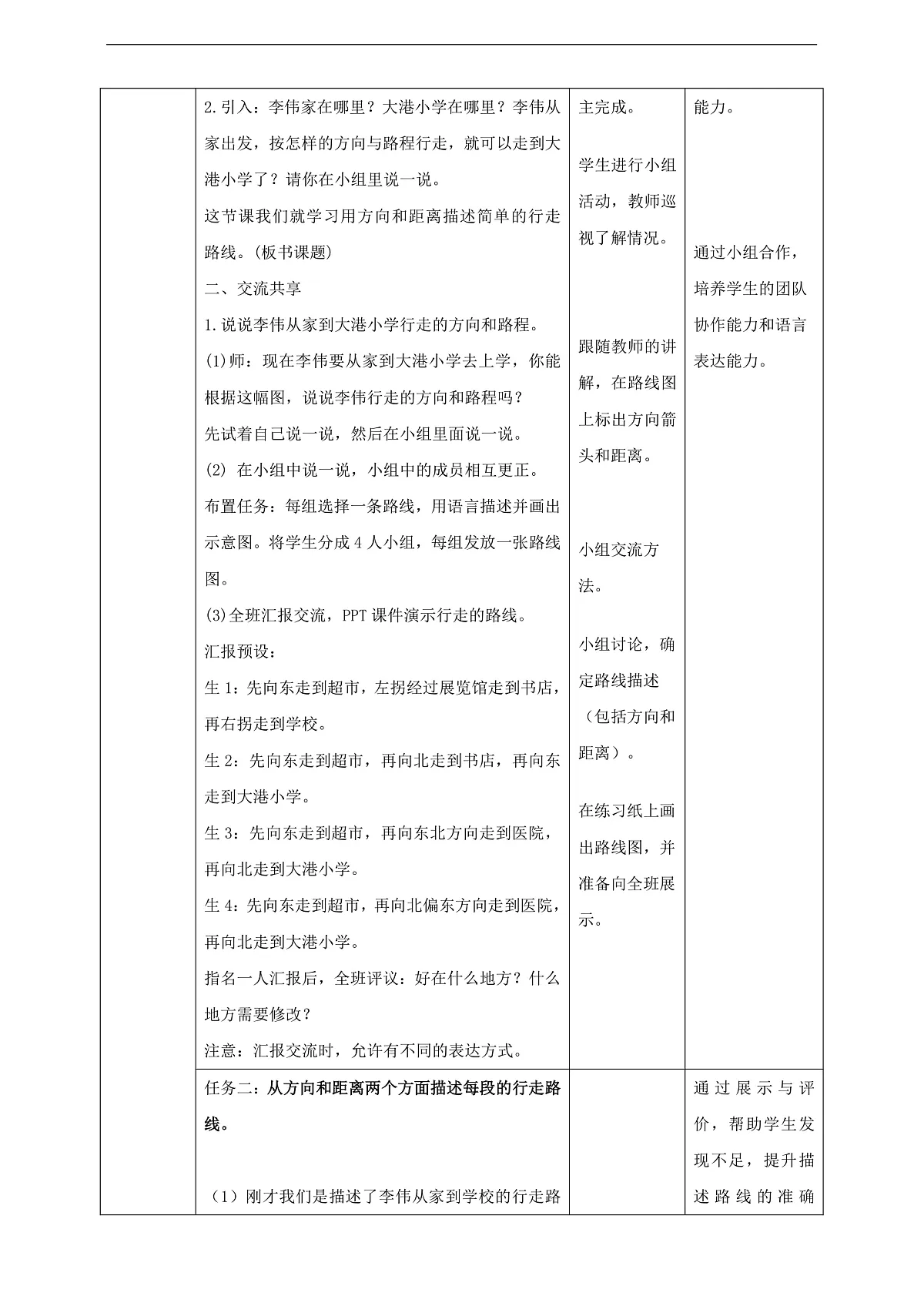 【任务型备课】苏教版六年级下册-5.3 描述简单的行走路线（教学设计）第2页