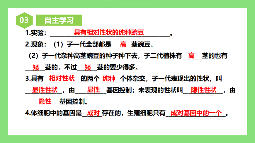 人教版初中生物八年级下册6.2.3《基因的显性和隐性》课件第6页