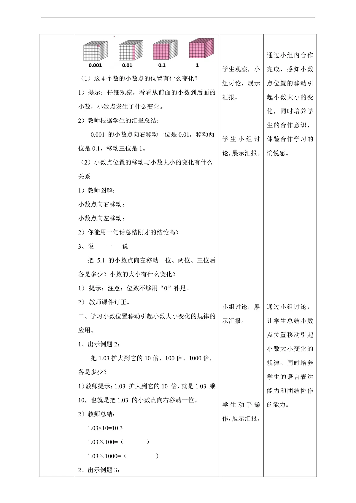 【任务型备课】西师大版四年级下册-5.3 小数点位置移动引起小数大小的变化（教案）第2页