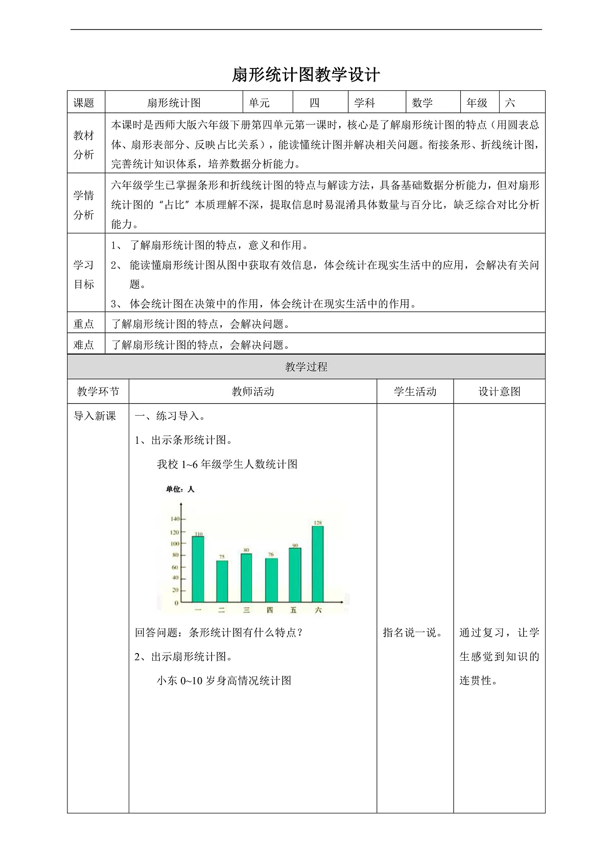 【任务型备课】西师大版六年级下册-4.1 扇形统计图（教学设计）第1页
