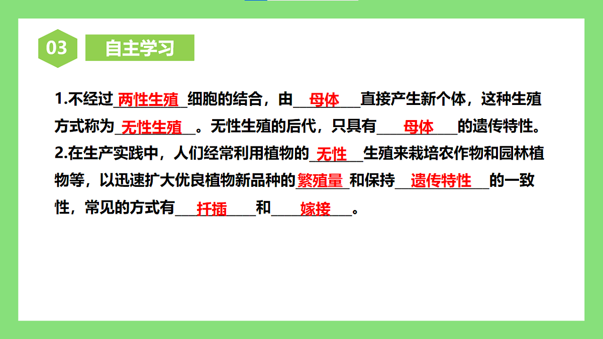 【核心素养目标】人教版初中生物八年级下册6.1.2《无性生殖》第1课时 课件第1页