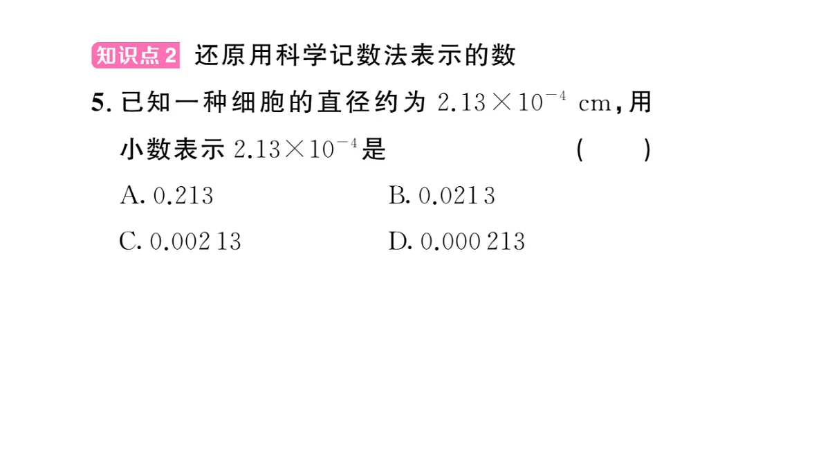 初中数学新华东师大版八年级下册15.4.2 科学计数法课后作业课件（2026春）（放映显示答案）第6页