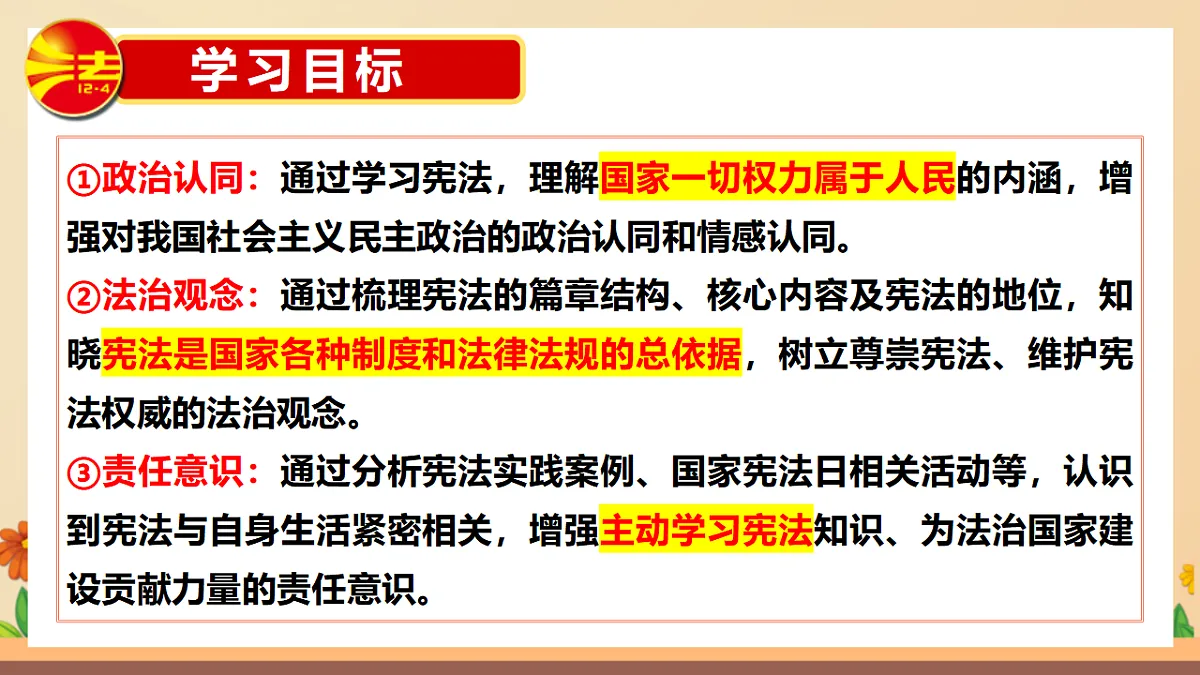 统编版2024初中道法八下1-2《宪法的内容和作用》教学课件第4页