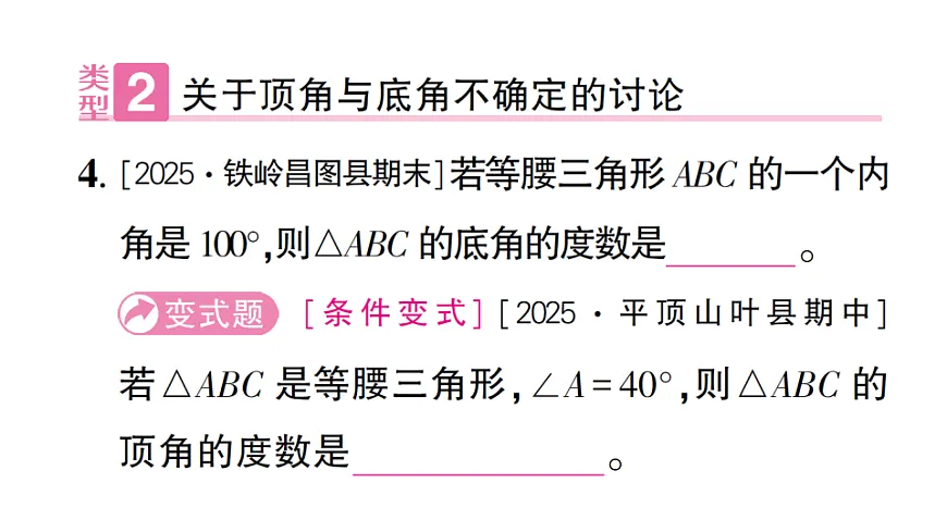 初中数学新北师大版八年级下册第一章2专题二 等腰三角形中的分类讨论课后作业课件（2026春）（放映显示答案）第5页