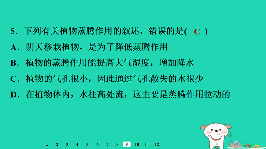 2025八年级生物上册第五单元植物的生活第二章植物与生物圈中的水循环章末整合复习习题课件冀少版（含答案）第7页