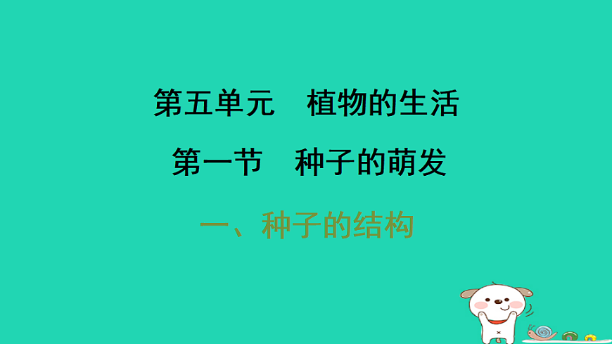 2025八年级生物上册第五单元第一章第一节种子的萌发一种子的结构习题课件冀少版（含答案）第1页