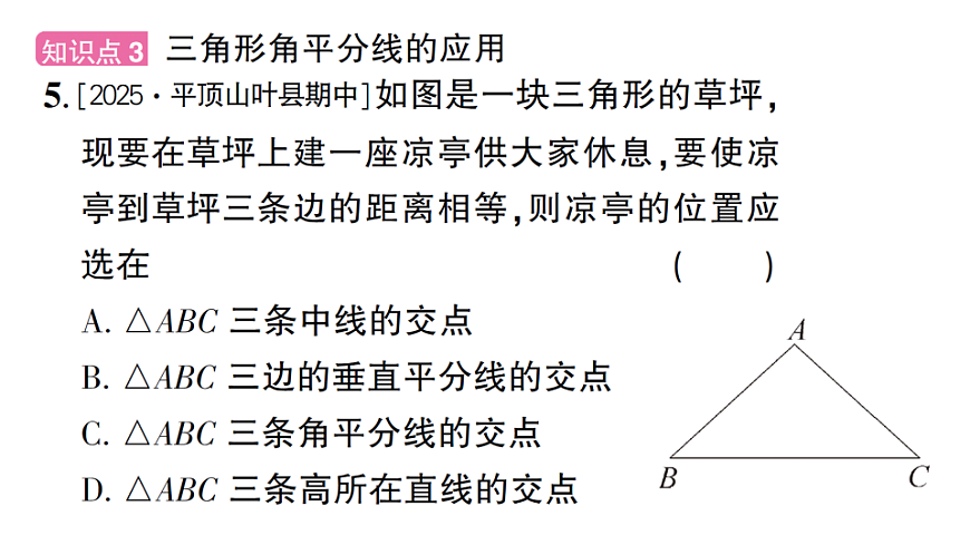 初中数学新北师大版八年级下册第一章5第二课时 三角形内角的平分线课后作业课件（2026春）（放映显示答案）第8页