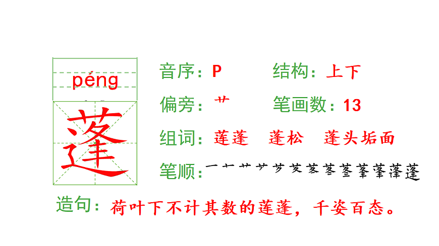 小学语文新部编版三年级下册第一单元3 荷花生字课件（2026春新版）第5页