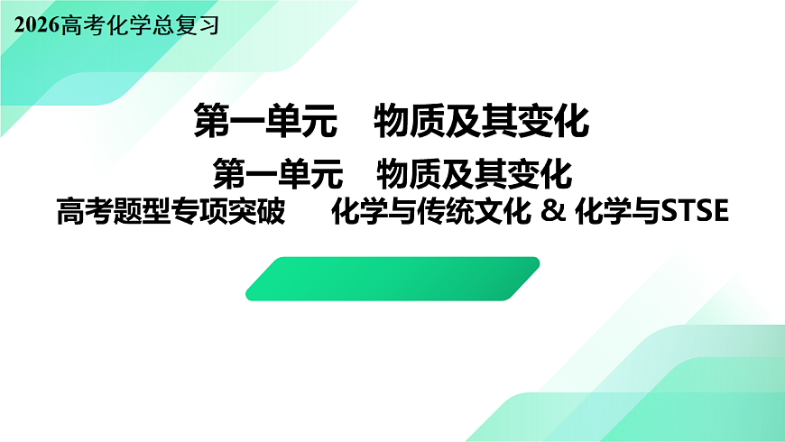 高考题型专项突破  化学与传统文化  化学与STSE 教学课件 2026高考化学一轮总复习第1页