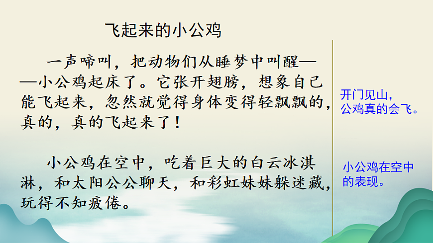 【核心素养】部编版小学语文三年级下册习作这样想象真有趣范文2：飞起来的小公鸡课件第1页