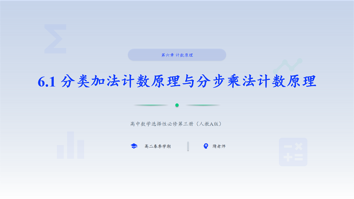 人教A版（2019）高中数学选择性必修第三册 第六章计数原理 6.1 分类加法计数原理与分步乘法计数原理 课件第1页