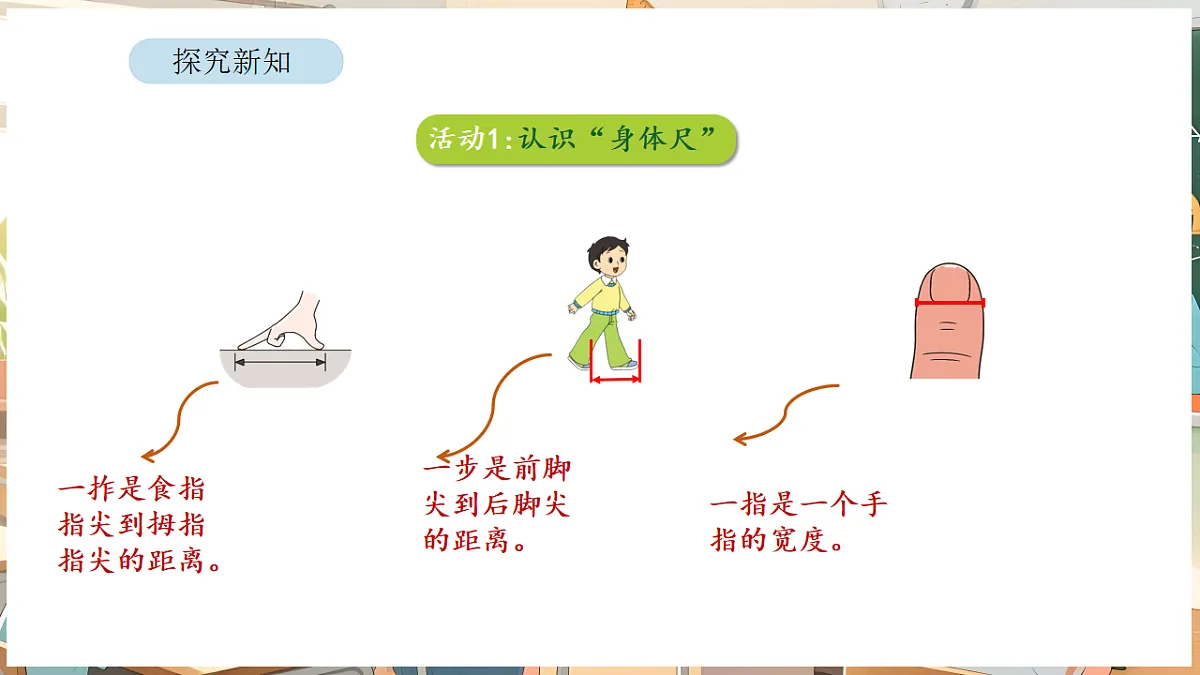 综合与实践 我们的”身体尺“ 第1课时 发现“身体尺”第7页