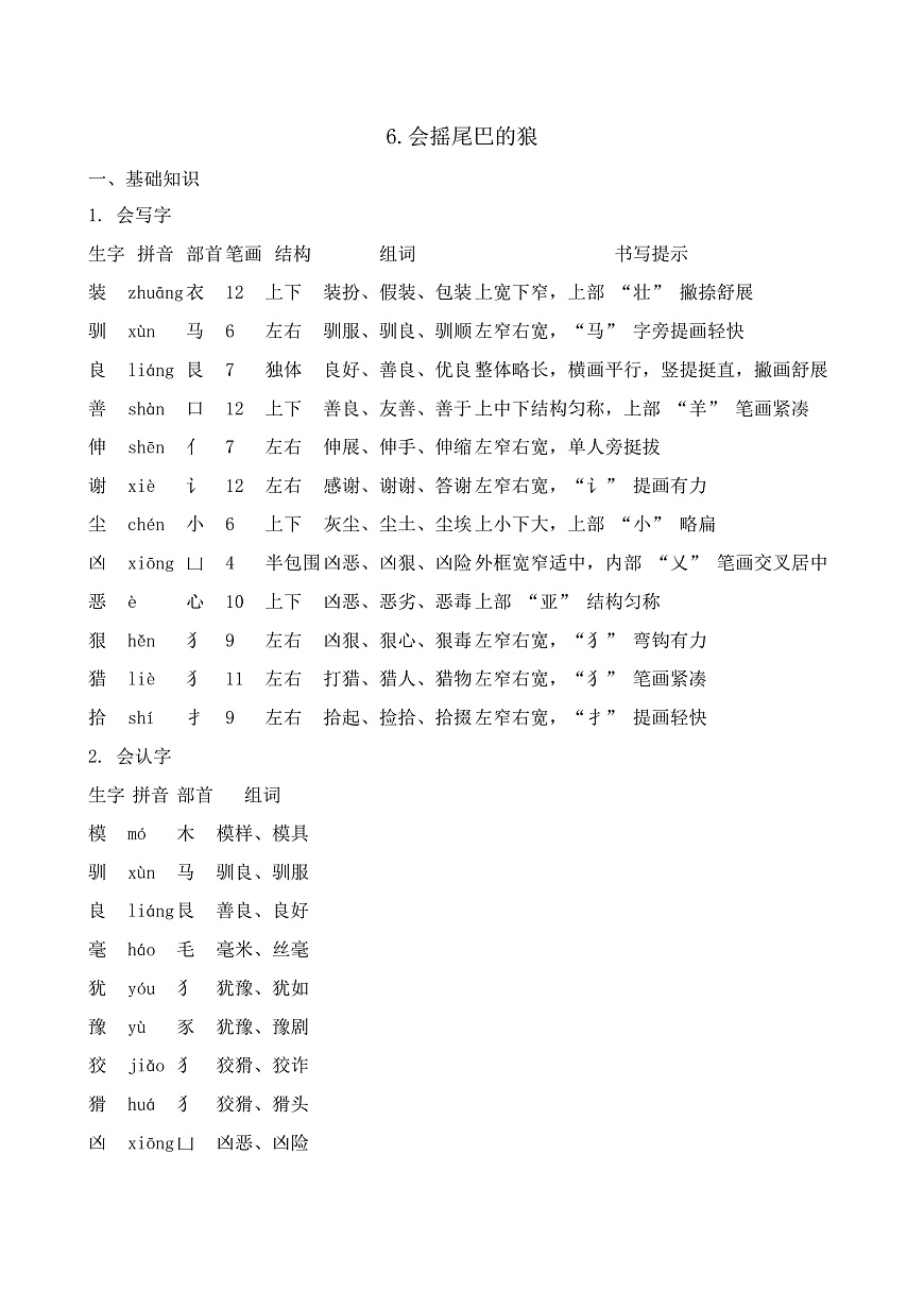 【任务型备课】统编版三年级语文下册-6. 会摇尾巴的狼（知识清单）第2页