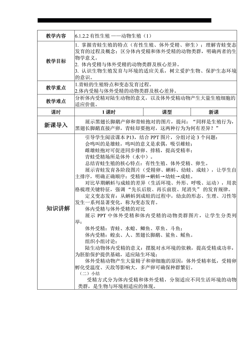 八下生物（人教版2024）6.1.2.2《动物的生殖（1）》 教案第1页