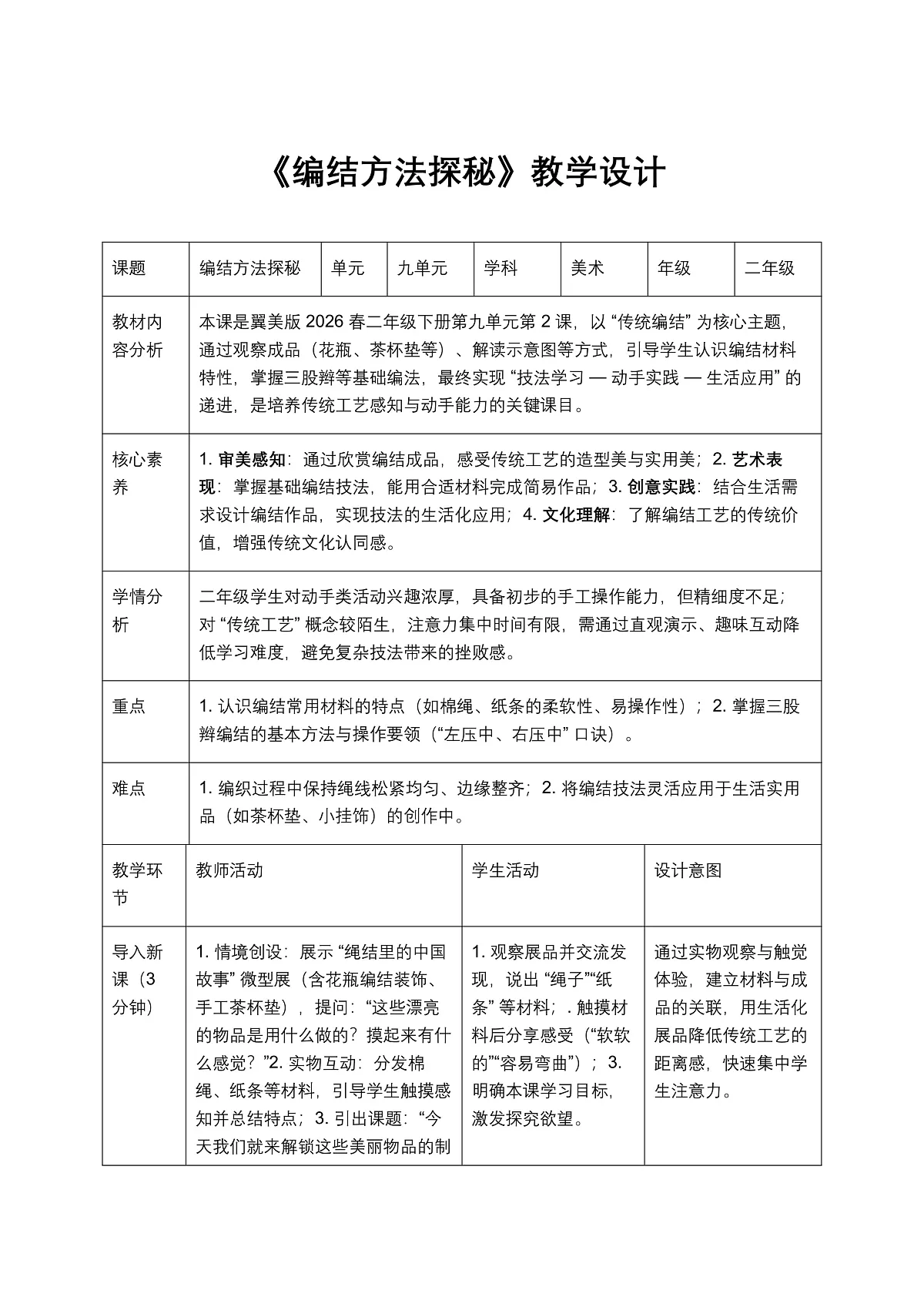 《编结方法探秘》教学设计第2页