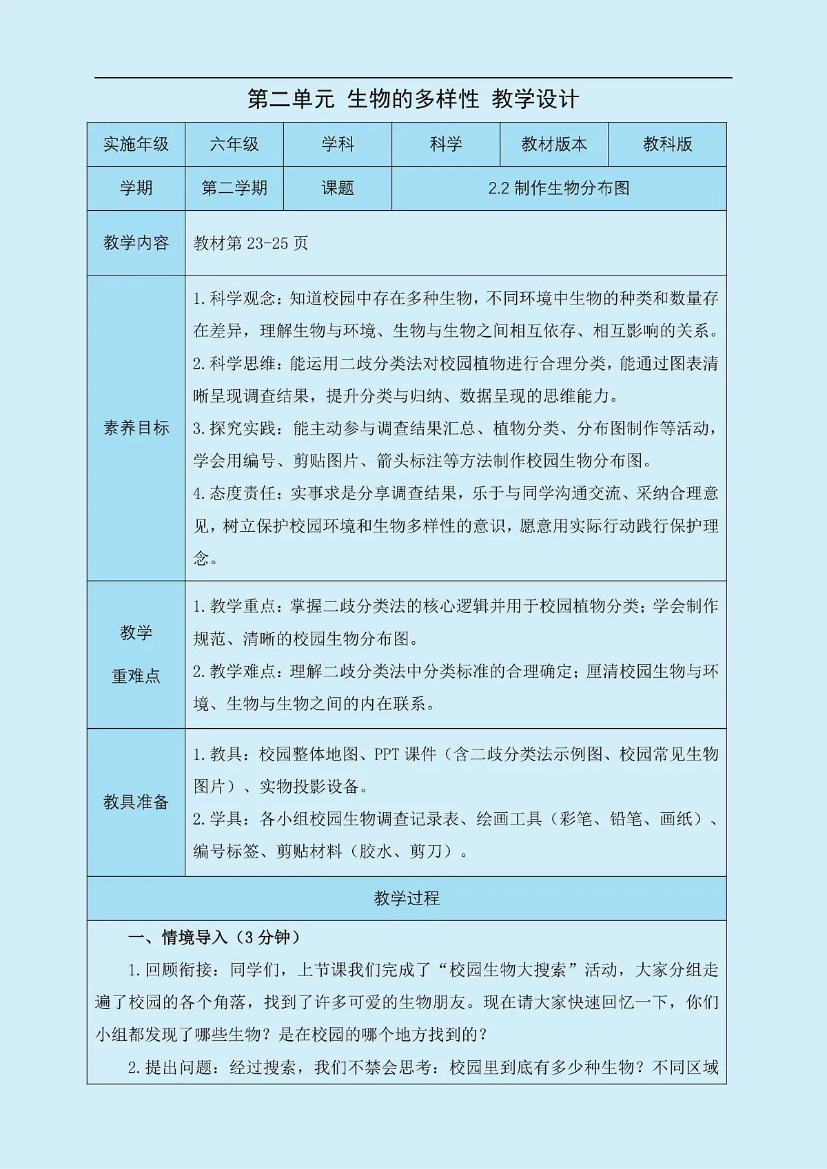 六年级下册科学2.2制作校园生物分布图 教学设计 教科版（2017）第1页