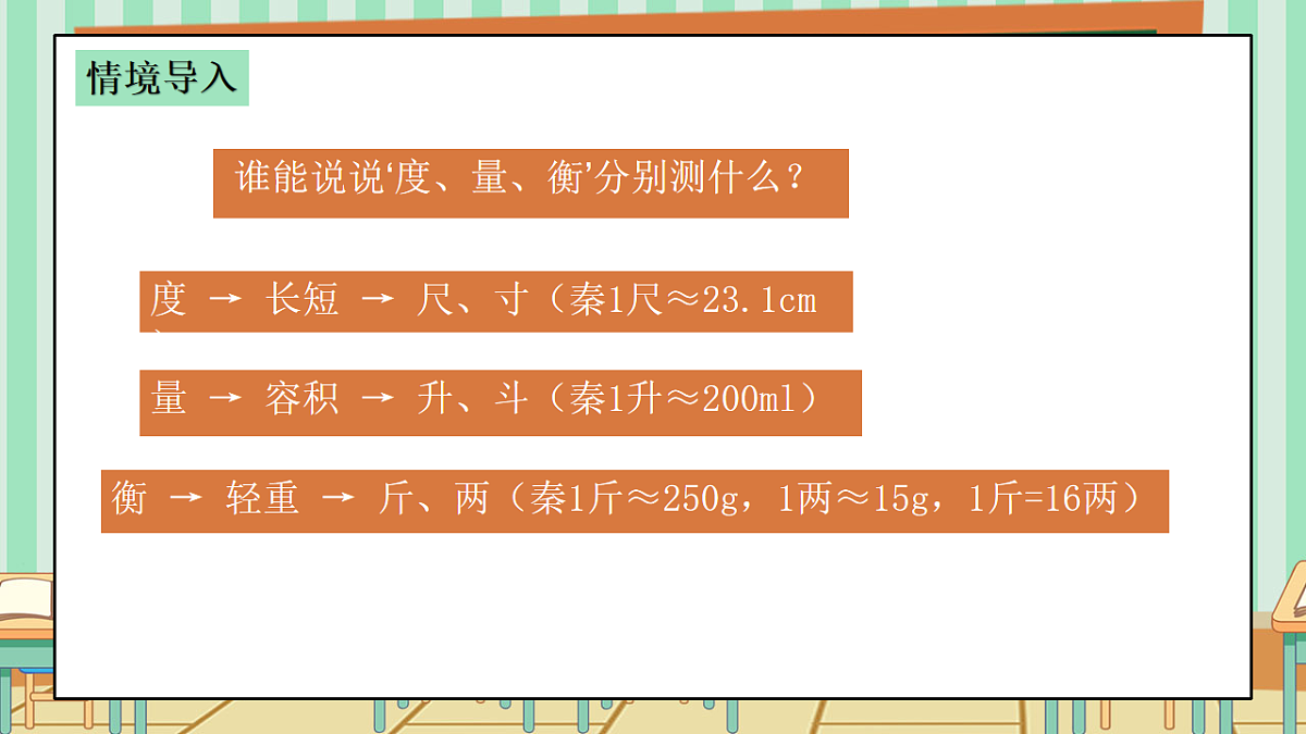 西师版小学三年级下册数学综合与实践（度量衡的故事）《活动二：说一说计量单位》课件第4页