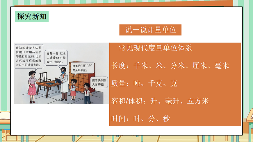 西师版小学三年级下册数学综合与实践（度量衡的故事）《活动二：说一说计量单位》课件第5页
